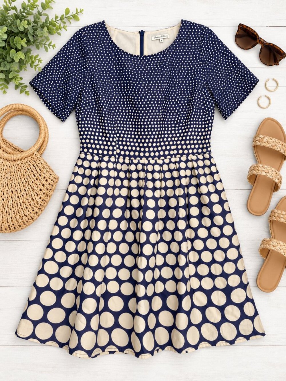 Broadway & Broome Purple Polka Dot Fit Flare Dress Size 8 100% Cotton